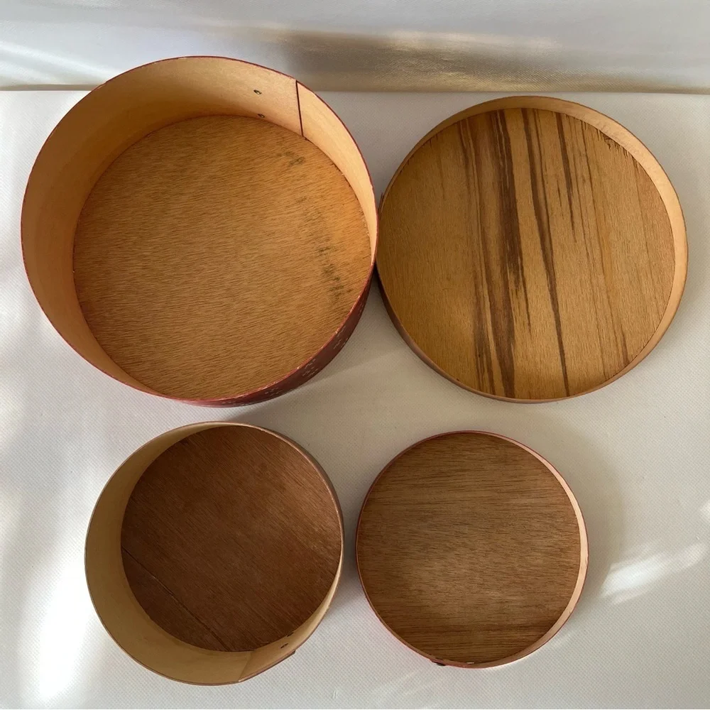 Vintage Wood Shaker Boxes Primitive Floral Nesting Set of 2